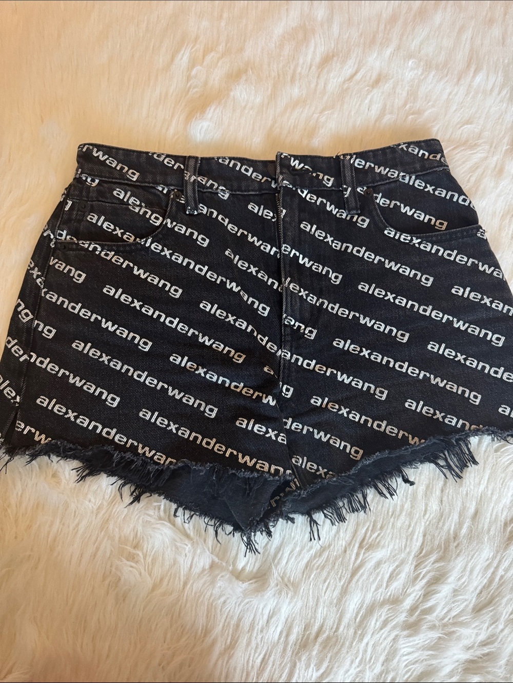 Alexander Wang Black Logo-Print Denim Cutoff Shorts